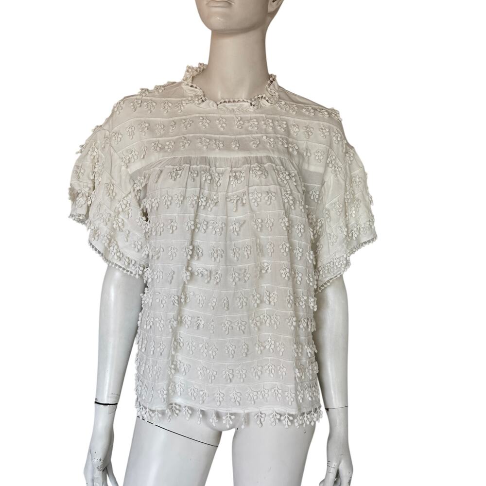 NWT FARM Rio Ivory off White Embroidered Fringe Short Sleeve Size M - Picture 5 of 9